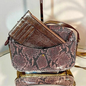 EUC GILI Genuine Leather Snake Print Crossbody Bag With Matching Card Wallet